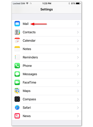 Open settings and tap Mail