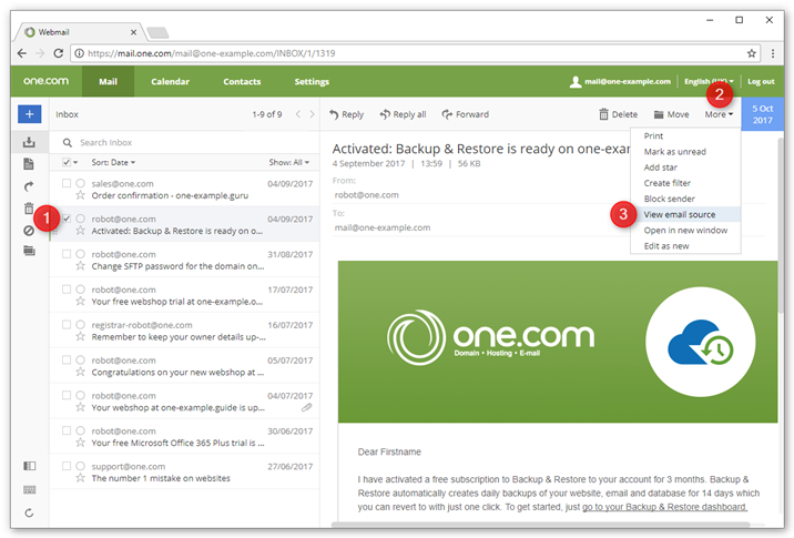Where Do I Find The Email Source Support One Com