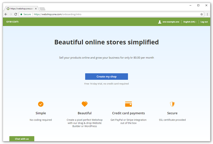 Open the Webshop from the control panel and click Create my shop