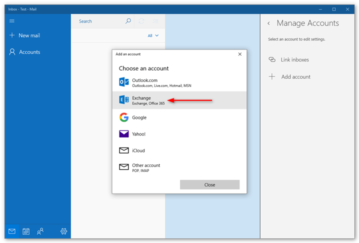 windows 10 mail exchange