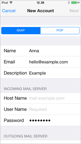 how to set up imap on ios 7