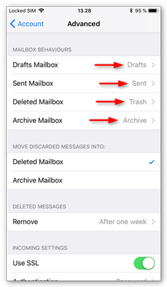 Set the correct mailbox behaviors for folders on the server