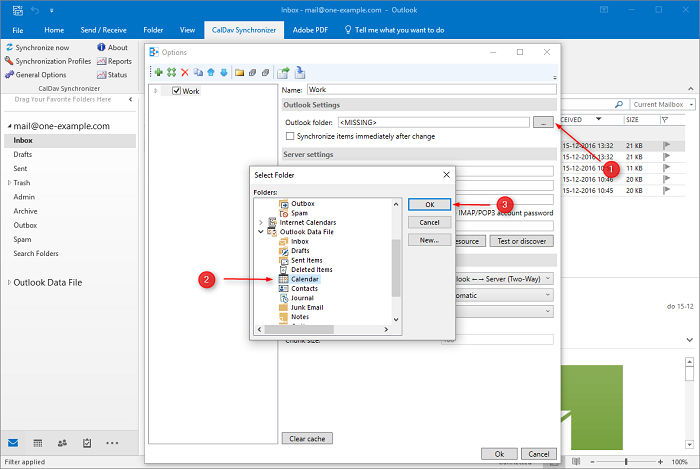 outlook 2016 sync folders