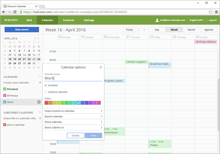 Manage your calendar with the following options
