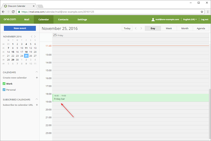 Open Webmail and create an event in your default calendar