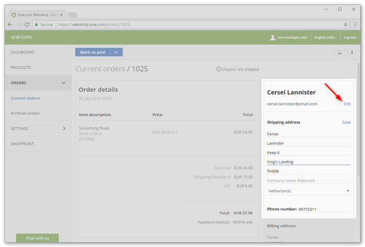 You can edit the shipping details your customer entered