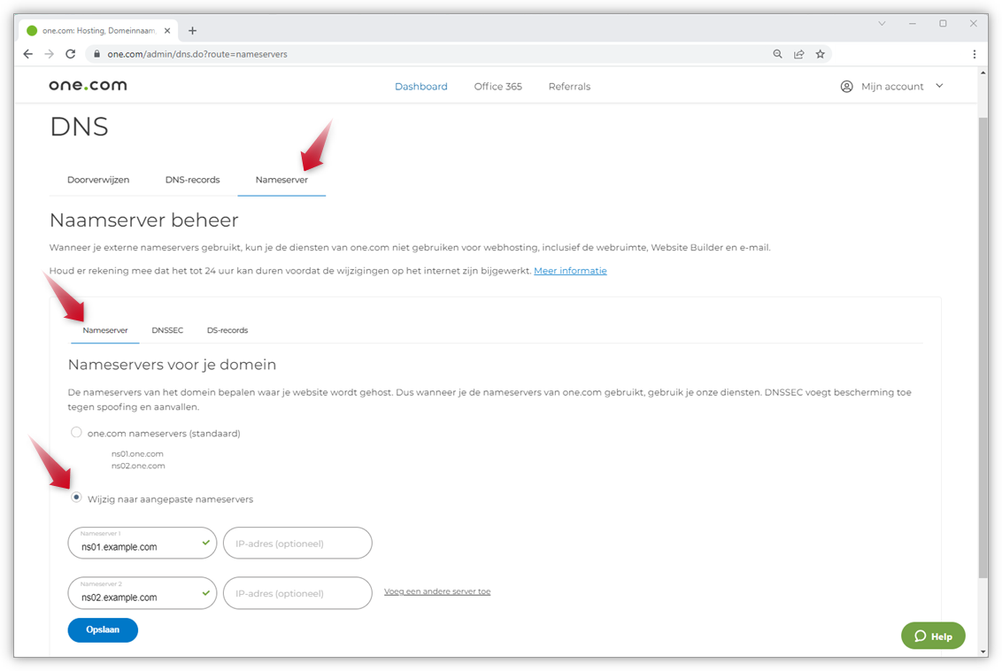 How do I change the name servers? Support