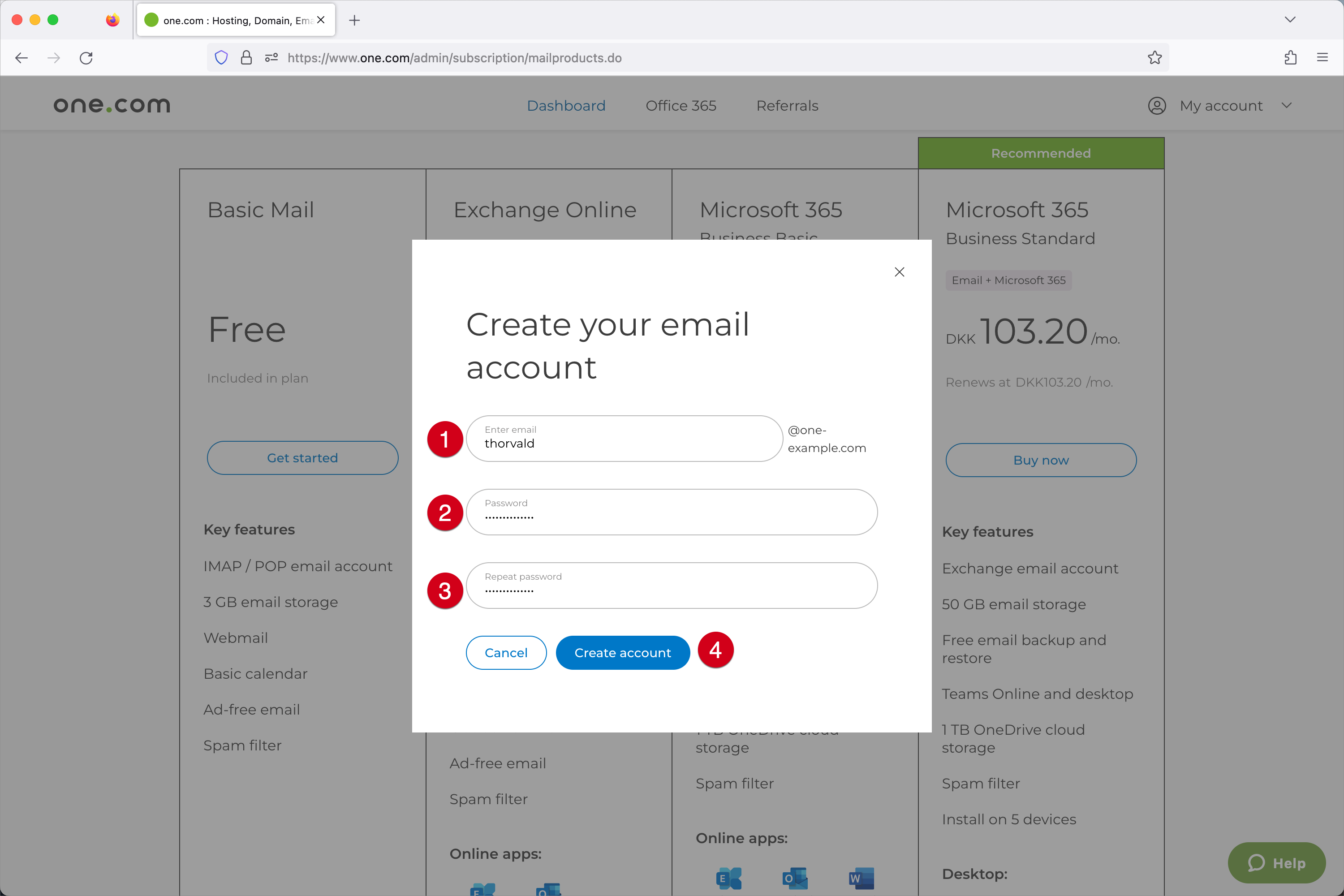 Creating a new email account – Support | one.com