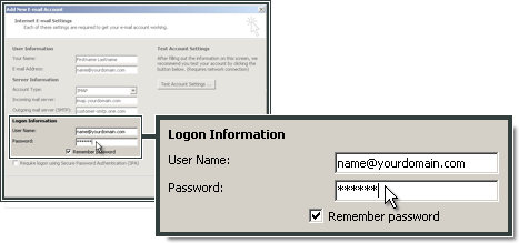 Entering the e-mail address and password as created in the control panel.