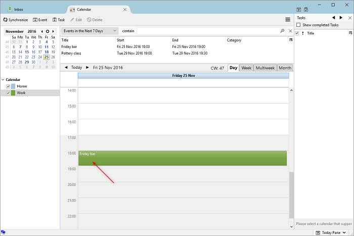 The event you created in Webmail is now visible in Thunderbird