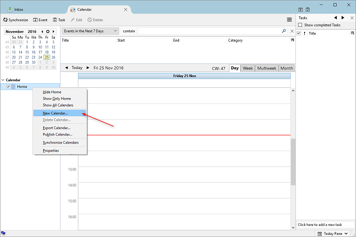 Go to the calendar tab in Thunderbird