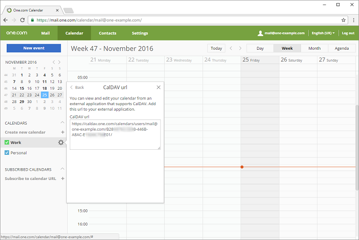 Copy the CalDAV url in Webmail