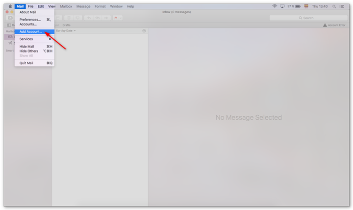 Click Mail and then Add account