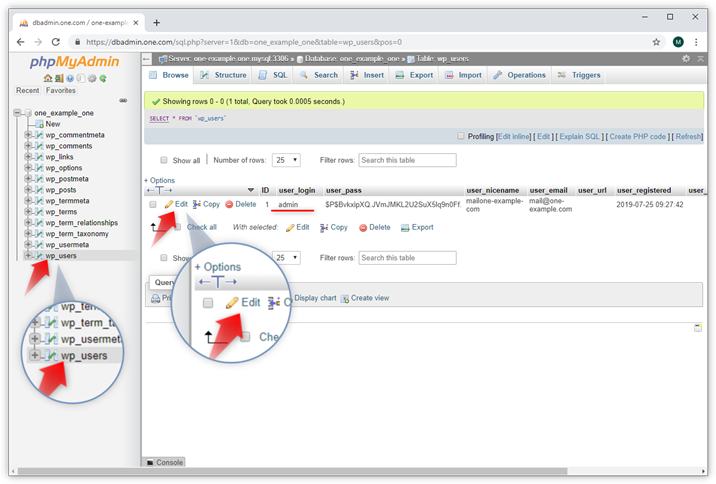 Screenshot von phpMyAdmin.