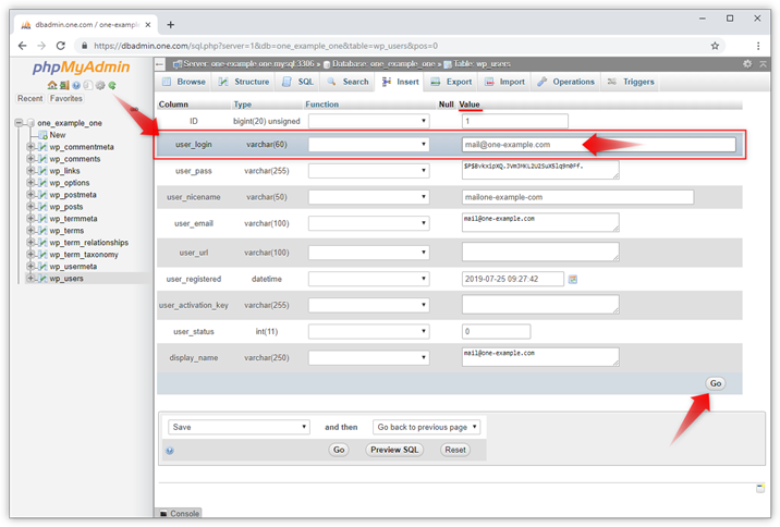 Screenshot von phpMyAdmin.