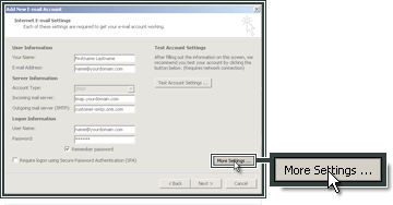 Configuration of the outgoing SMTP server for your email account.