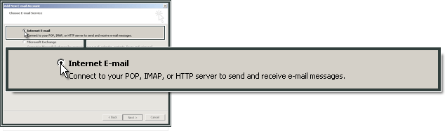 Selecting Internet e-mail.