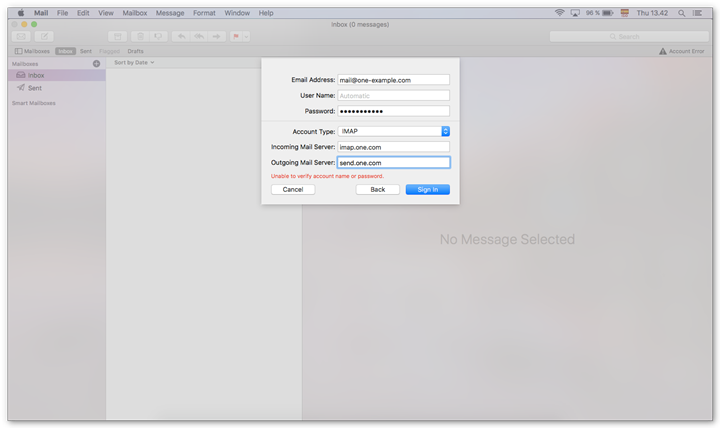 Enter the settings for the incoming and outgoing server