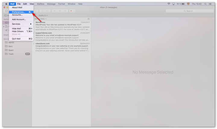 Click Mail and then preferences