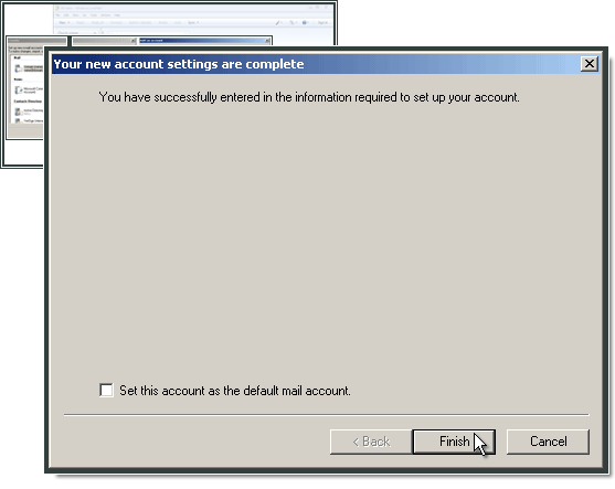 Finishing setup of Windows Live Mail with One.com.