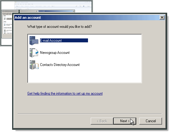 Selecting which account type to add.
