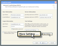Configuration of the SMTP server in MS Outlook.