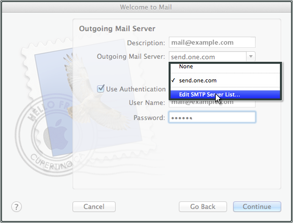 Edit SMTP server list