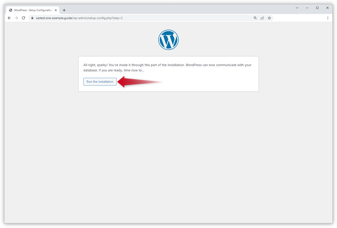 La freccia rossa in questo screenshot punta al pulsante "Esegui l'installazione".
