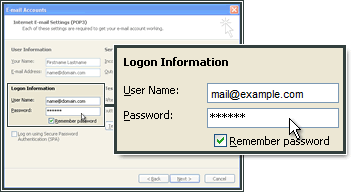 Enter the email address and password for the email account in MS Outlook.