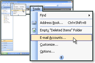 Select E-mail accounts in MS Outlook.