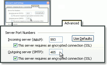 Configuration of SMTP port number in MS Outlook with One.com.