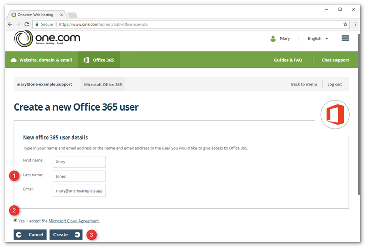 Enter a user name and contact address and click create