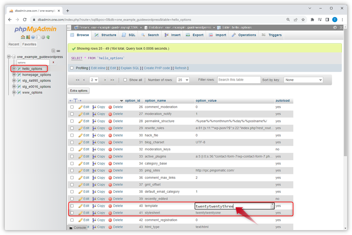 Captura de tela mostrando como alterar o tema no phpMyAdmin.