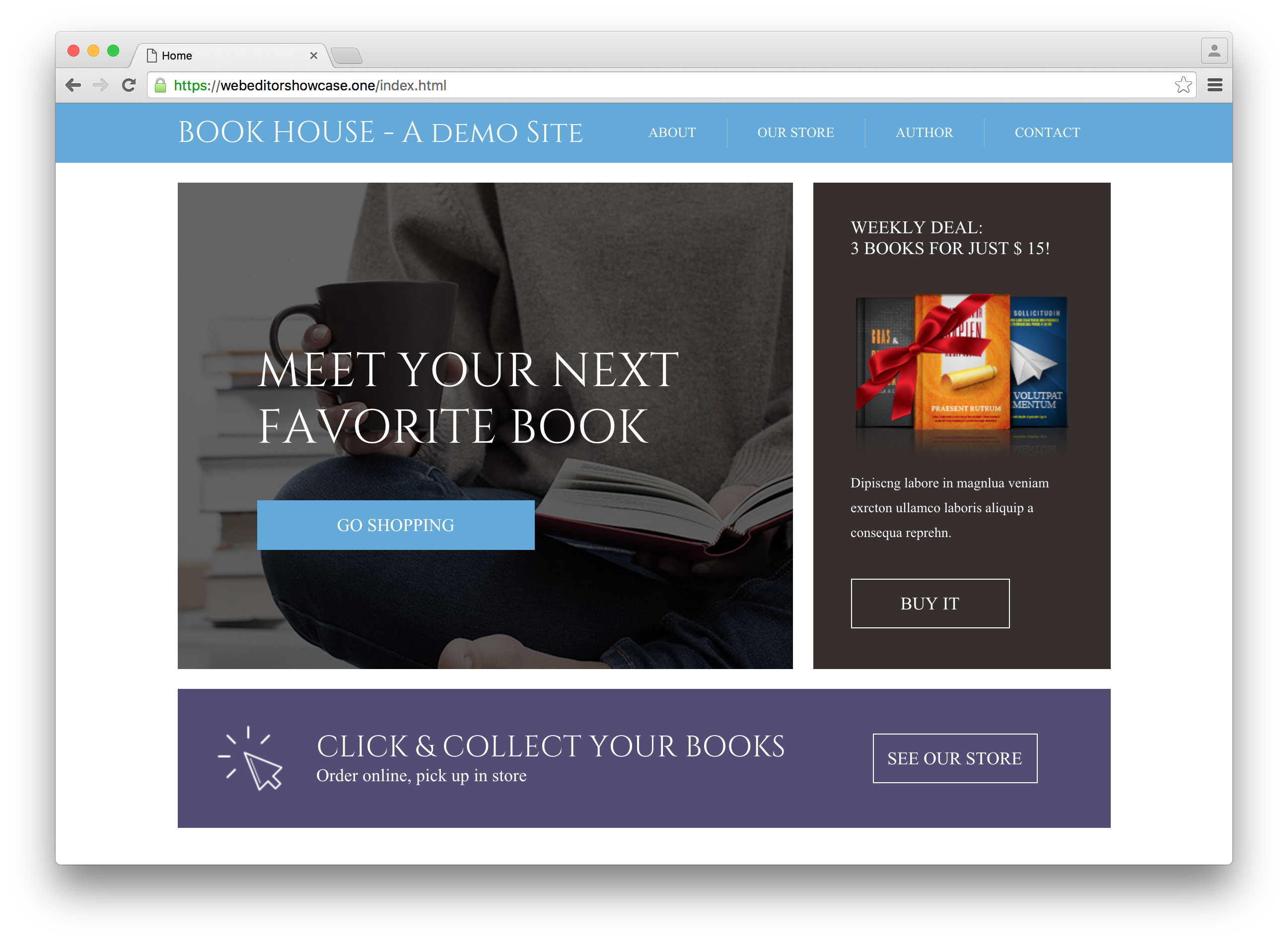 Frontpage of example bookshop