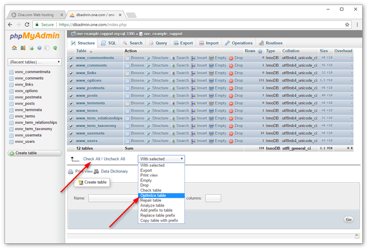 Optimize the tables in your database