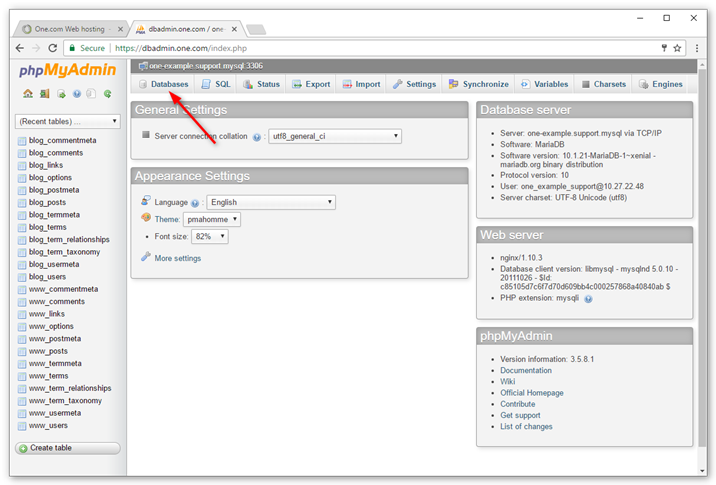 Database in phpMyAdmin