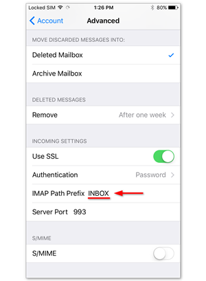 Type in INBOX as IMAP path prefix