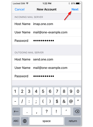 Enter settings for the incoming and outgoing server