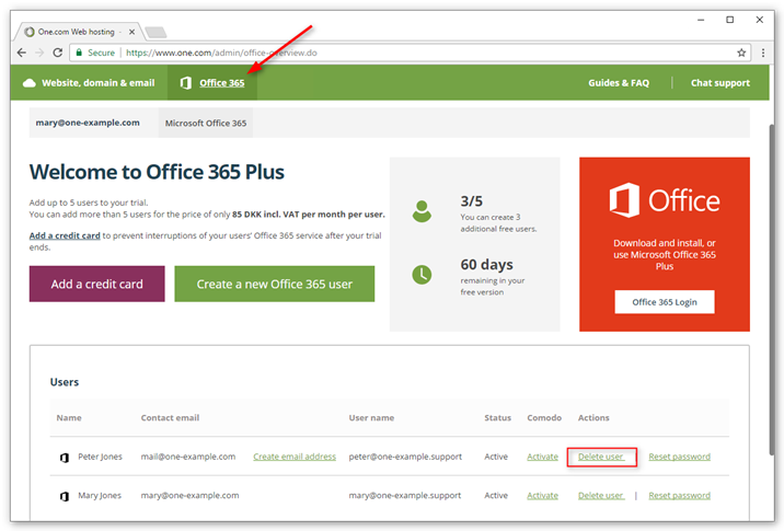 You can delete an Office 365 user from the control panel