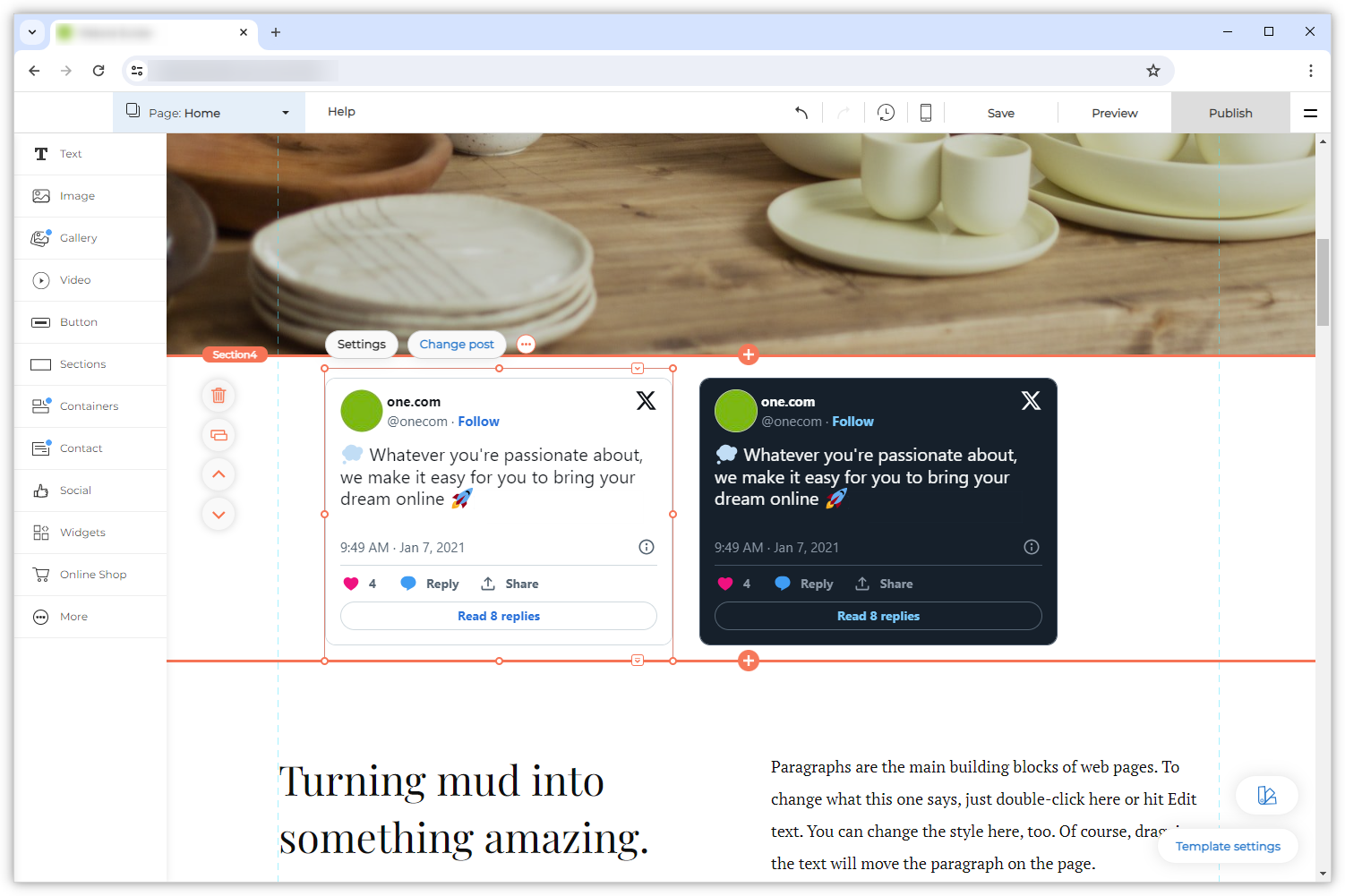 Screenshot der X-Komponente im Editor.