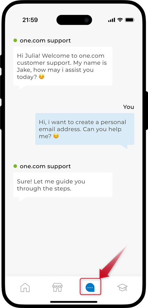 Een screenshot van de chat-widget in the Companion app.
