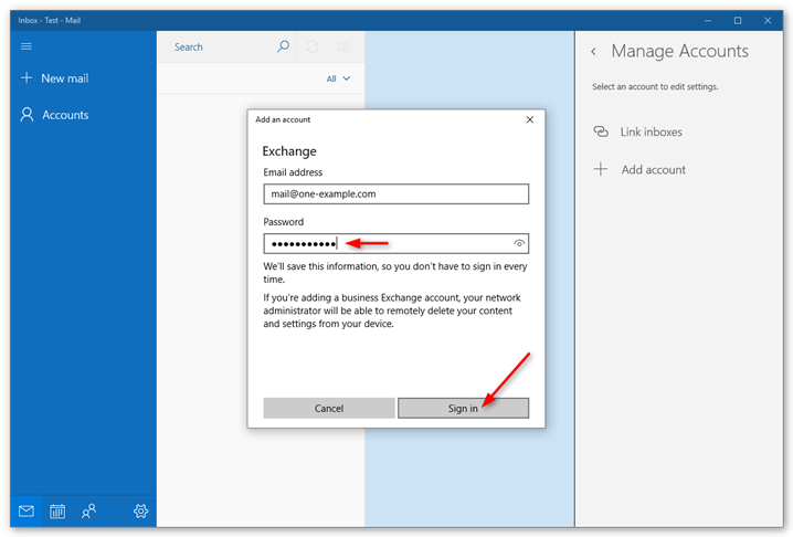 Enter the password that belongs with your mail account