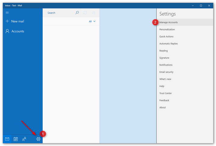 Click Settings and then Manage accounts
