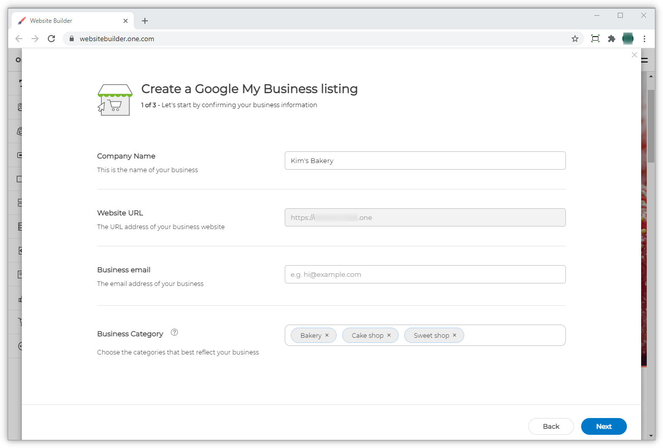 In this screenshot you see the Create a Google My Business listing page and the fields to fill in.