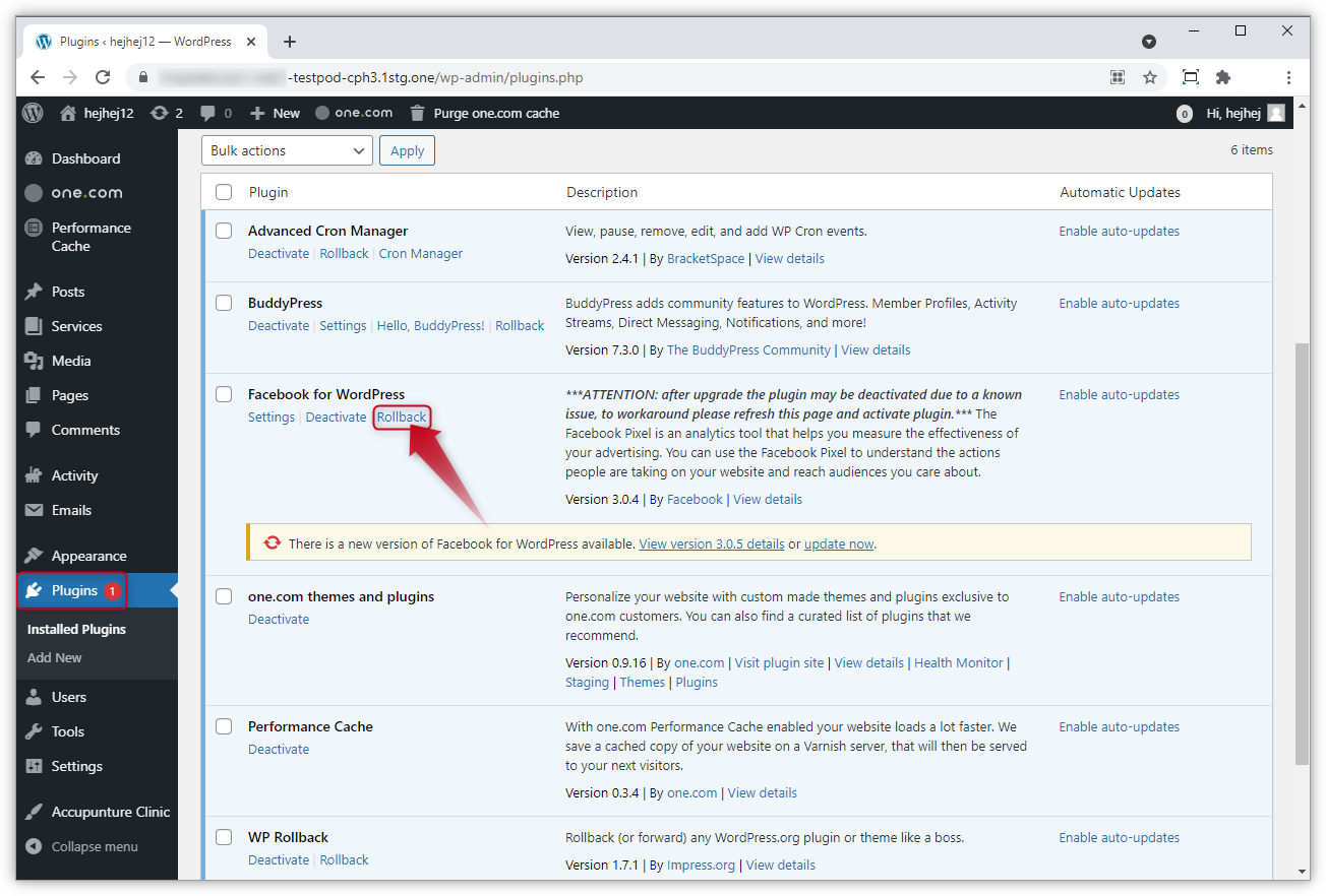 Screenshot of the Plugins page in WP Admin.