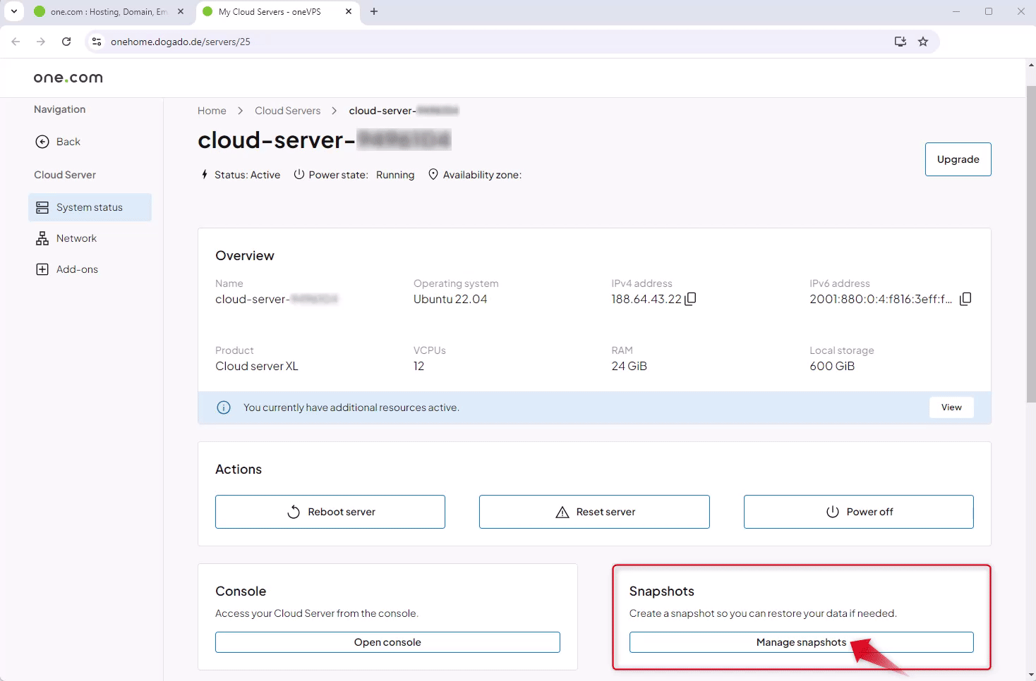 Gif montrant comment restaurer un instantané dans oneHome.