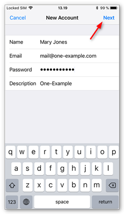 Enter your account details and tap save