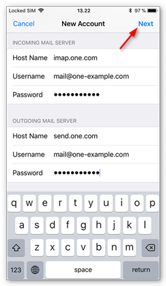 Enter the setting for the incoming and outgoing server