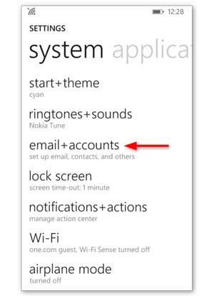 Tap Email + accounts
