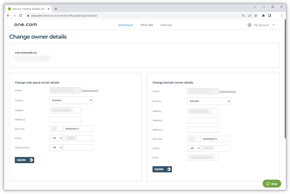 An overview of the change onwer details